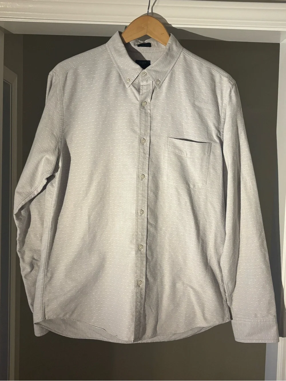 J. Crew Light Gray Dot-Pattern Button-Down Shirt